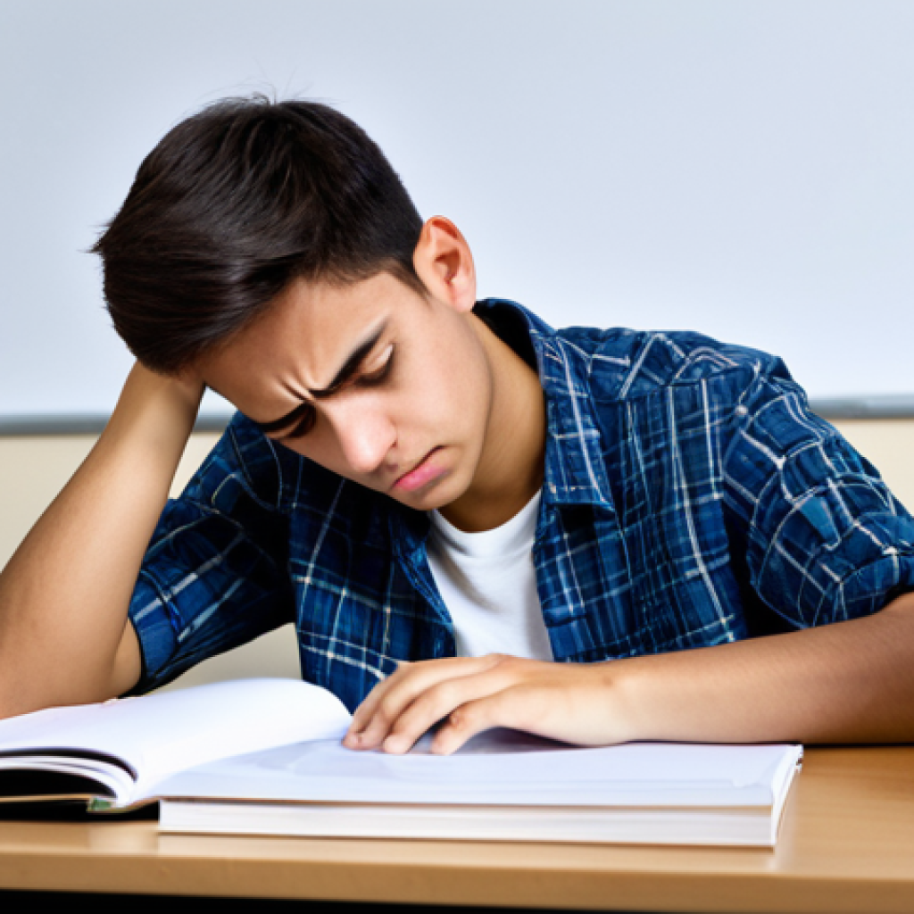 관세사 시험 불합격 원인 - **Prompt:** A student looking stressed and overwhelmed by books, papers, and study materials, sittin...