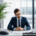 Home 21 관세사로서의 스트레스 관리 - A focused and serene professional (customs broker) in a modern office environment, taking a mindful ...
