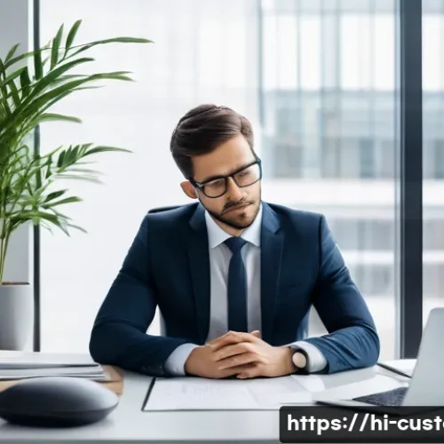 Home 33 관세사로서의 스트레스 관리 - A focused and serene professional (customs broker) in a modern office environment, taking a mindful ...